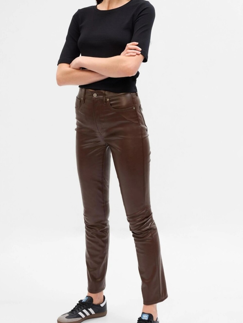 GAP vintage Women Brown Faux Leather High Rise Slim Straight Pants Sz 10 short
